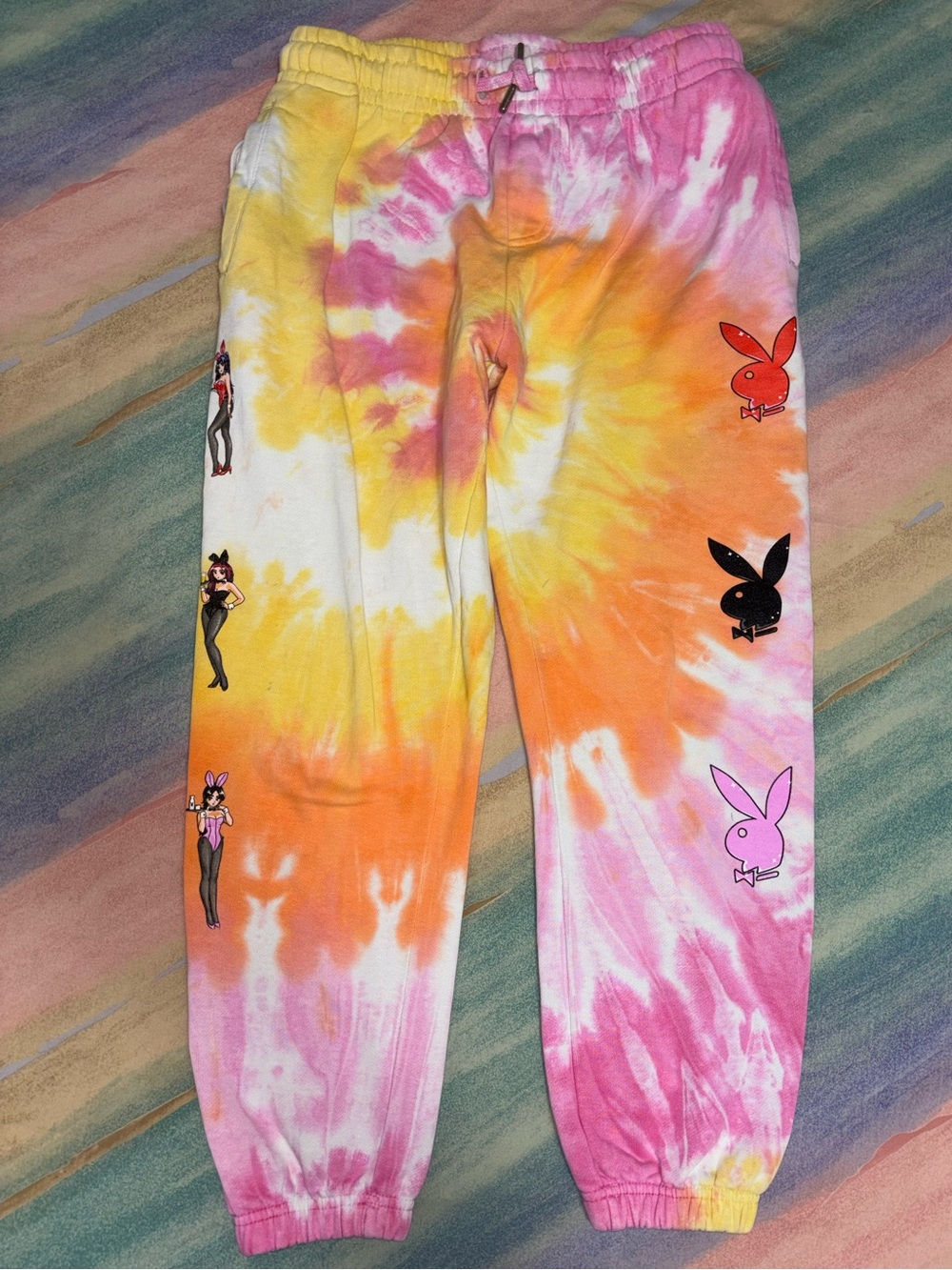 Bars x Playboy Tie Dye Oversized Joggers pink orange Sweats size S